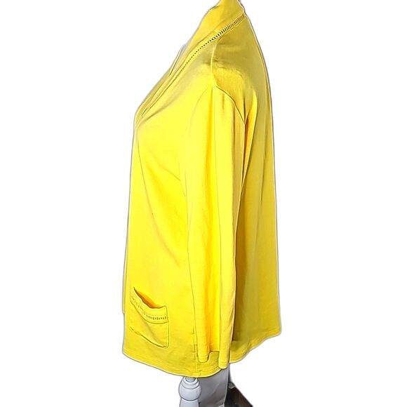 Raffaello Open Cardigan, Yellow with Open Stitch trim/pockets, Size L - Picture 4 of 7